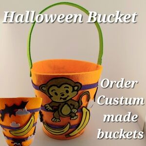 Halloween Custom Made, hand-made bucket, monkey theme 7 inch Hand Crafted